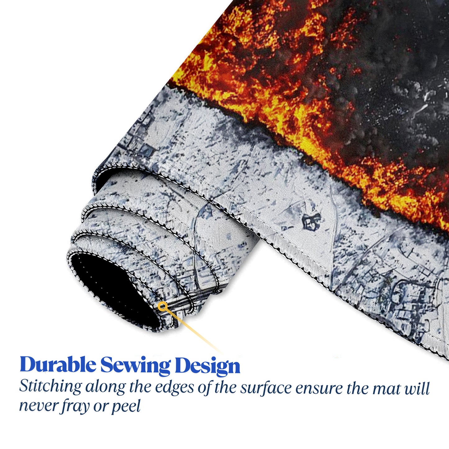 Fire & Ice Cityscape Extended Desk Mat – Stitched Edges, Non-Slip Base, Multiple Sizes