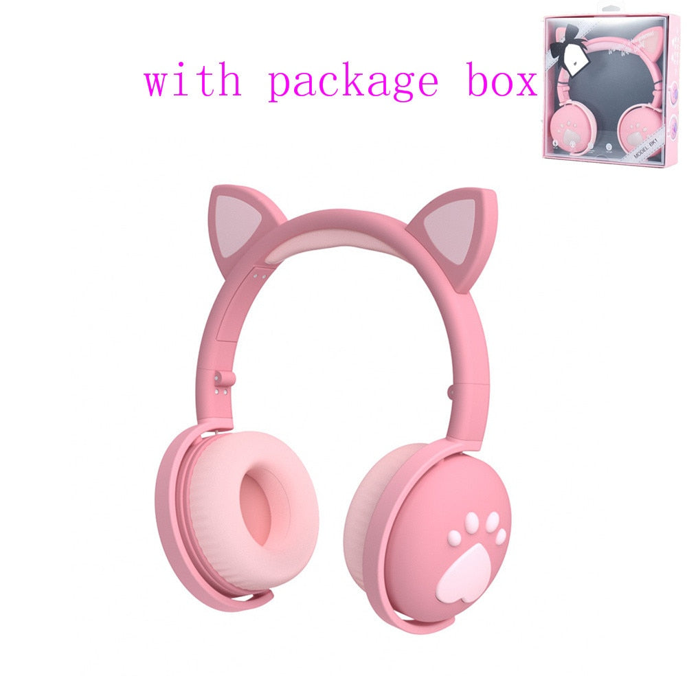 Glowing Cute LED Cat Ear Bluetooth Headphones with Mic