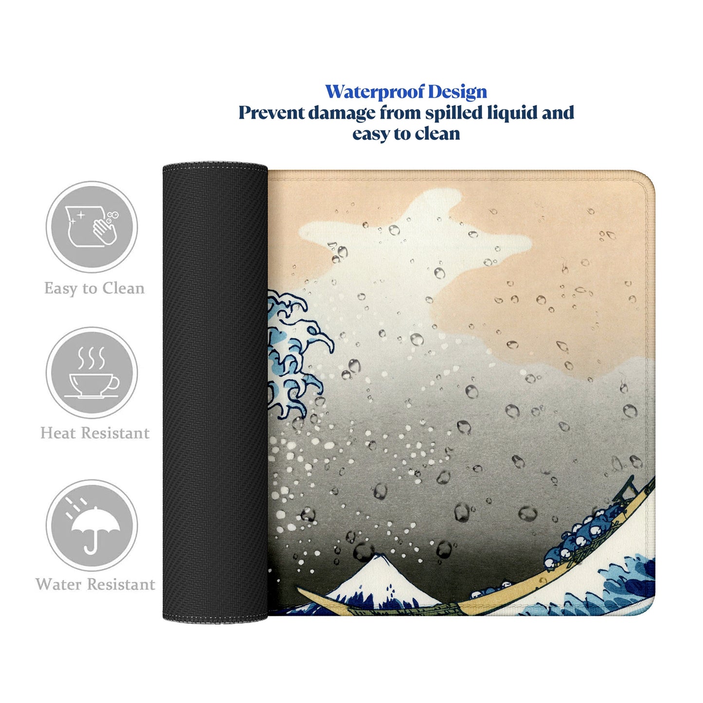 The Great Wave Stitched Desk Mat | Japanese Art Mouse Pad | Large Gaming & Office Desk Mat | Non-Slip Rubber Base | Extended Mat for Keyboard & Laptop