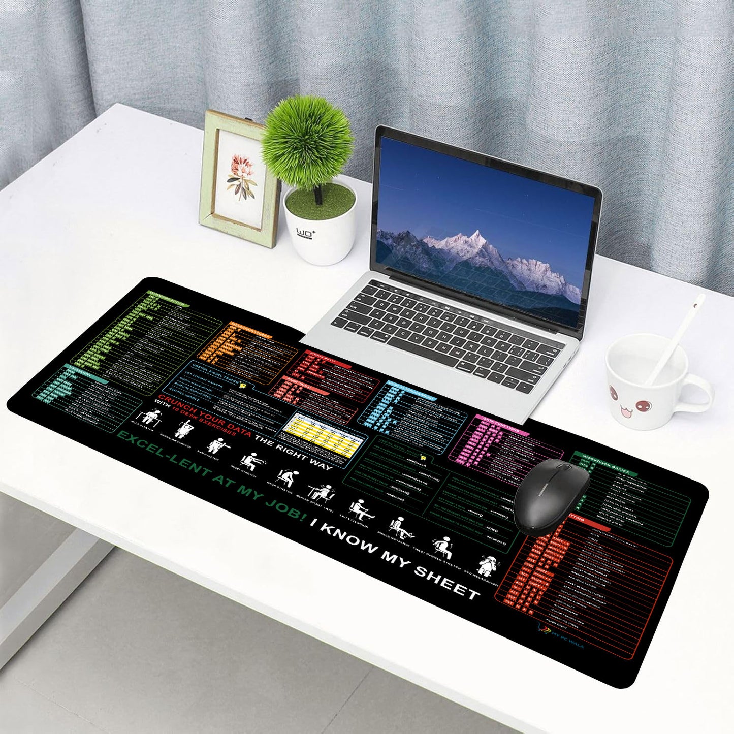 Excel Shortcut Guide Desk Mat 80x30 CM – Extended Mouse Pad with Formula & Shortcut Chart | Non-Slip Rubber Base | Waterproof Smooth Surface for Office & Work
