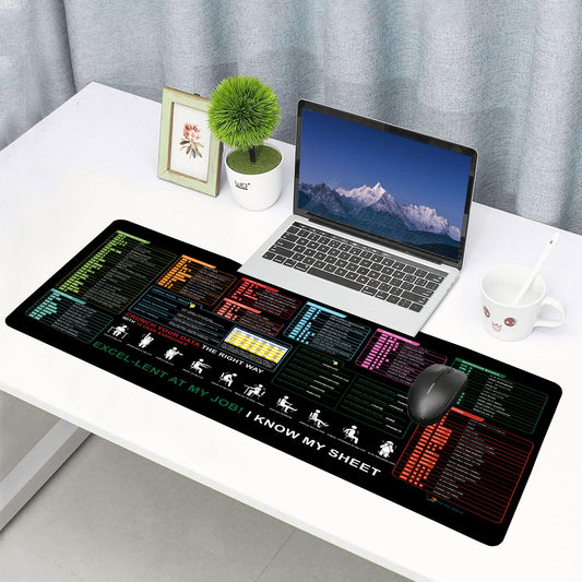 Excel Shortcut Guide Desk Mat 80x30 CM – Extended Mouse Pad with Formula & Shortcut Chart | Non-Slip Rubber Base | Waterproof Smooth Surface for Office & Work