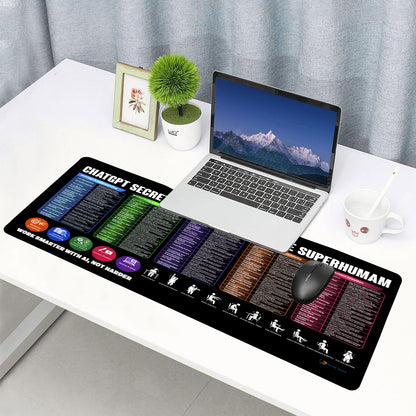 ChatGPT Secret Prompts Desk Mat 80x30 CM – Extended Mouse Pad with AI Productivity Guide | Non-Slip Rubber Base | Smooth Waterproof Surface for Office, Study & Gaming