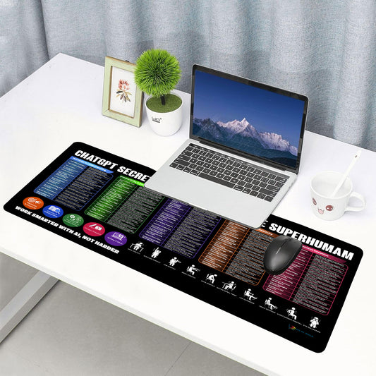 ChatGPT Secret Prompts Desk Mat 80x30 CM – Extended Mouse Pad with AI Productivity Guide | Non-Slip Rubber Base | Smooth Waterproof Surface for Office, Study & Gaming