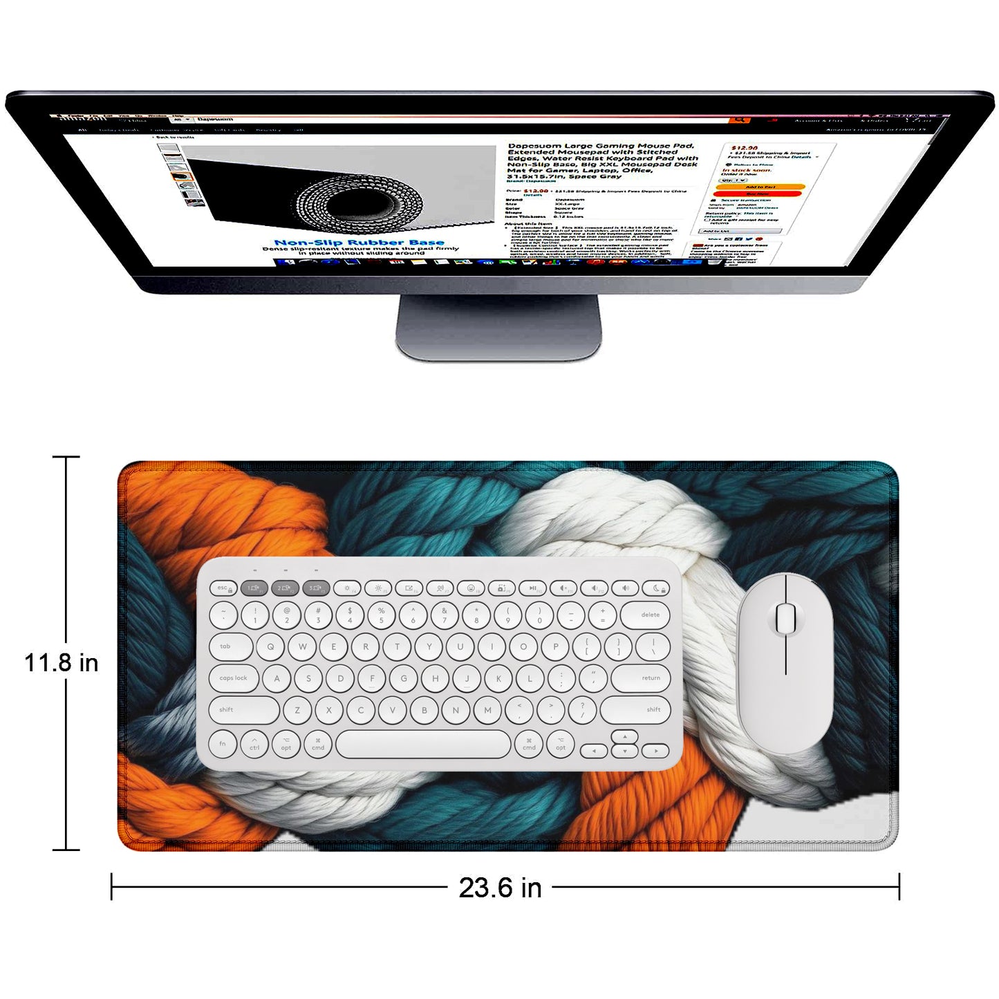 Braided Rope Pattern Extended Desk Mat – Stitched Edges, Non-Slip Base, Multiple Sizes