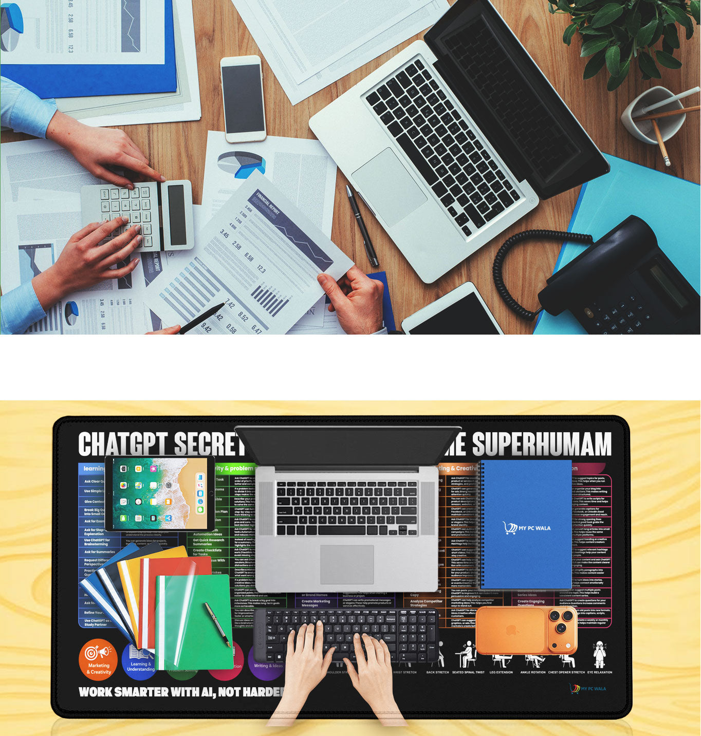 ChatGPT Secret Prompts Desk Mat 90x42 CM – Large Extended Mouse Pad | Non-Slip Rubber Base | AI Productivity, Writing & Marketing Guide Printed Desk Mat | Waterproof & Smooth Surface