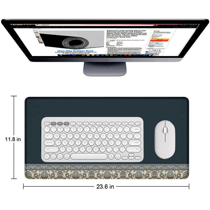 Classic Border Navy Extended Desk Mat – Stitched Edges, Non-Slip Base, Multiple Sizes
