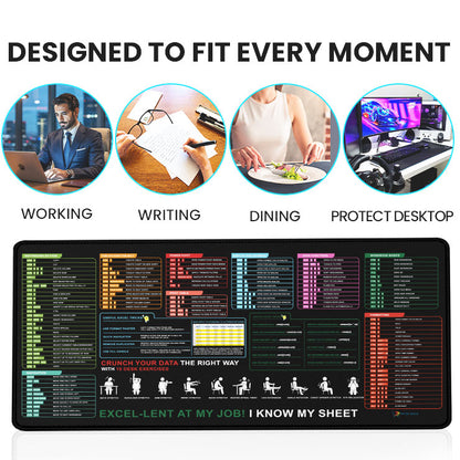 Excel Shortcut Guide Desk Mat 80x30 CM – Extended Mouse Pad with Formula & Shortcut Chart | Non-Slip Rubber Base | Waterproof Smooth Surface for Office & Work
