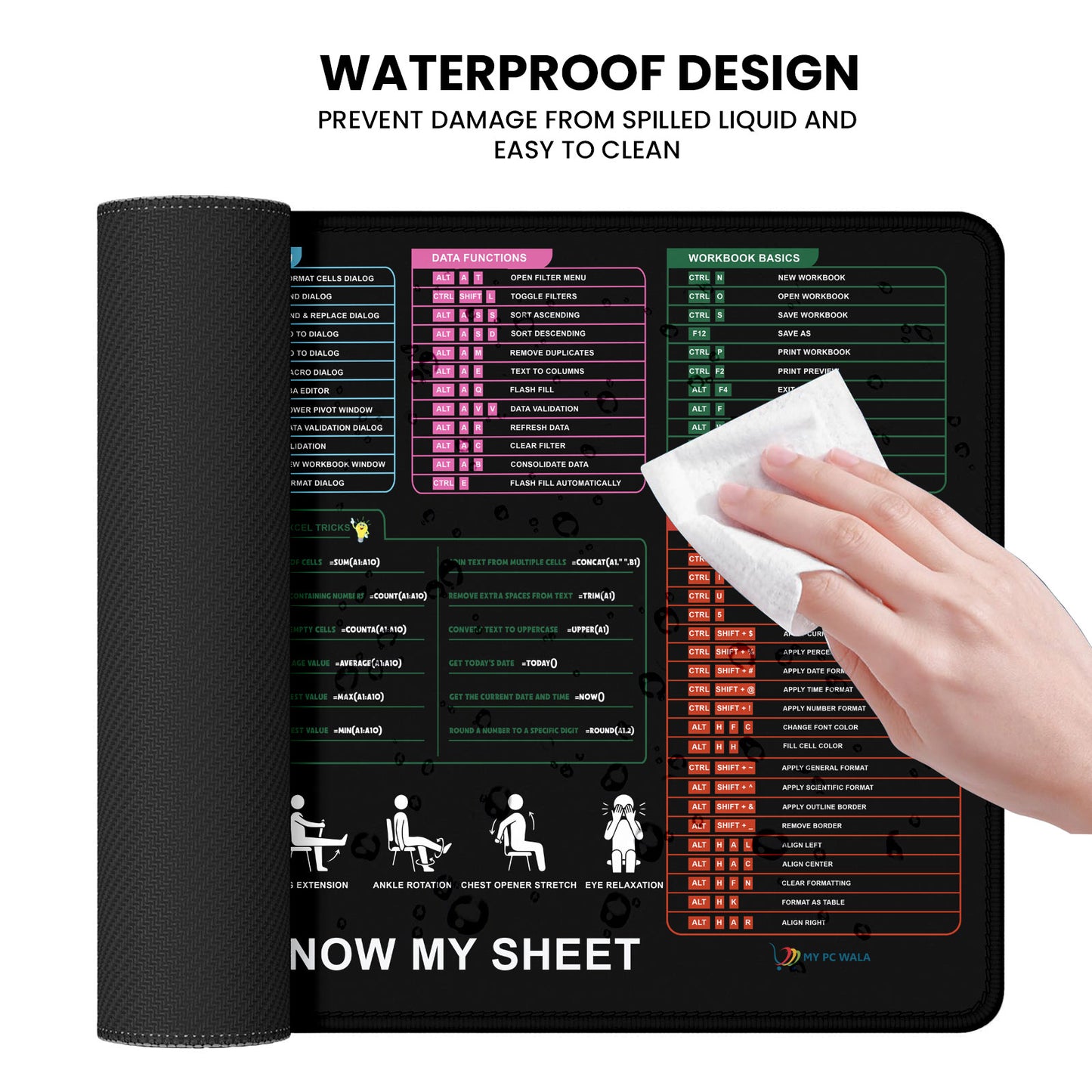 Excel Shortcut Guide Desk Mat 80x30 CM – Extended Mouse Pad with Formula & Shortcut Chart | Non-Slip Rubber Base | Waterproof Smooth Surface for Office & Work