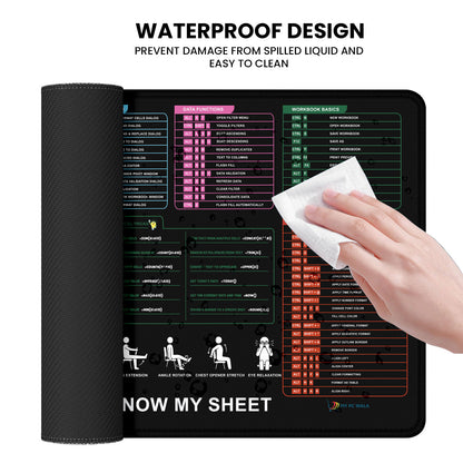 Excel Shortcut Guide Desk Mat 80x30 CM – Extended Mouse Pad with Formula & Shortcut Chart | Non-Slip Rubber Base | Waterproof Smooth Surface for Office & Work