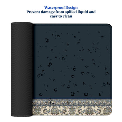 Classic Border Navy Extended Desk Mat – Stitched Edges, Non-Slip Base, Multiple Sizes