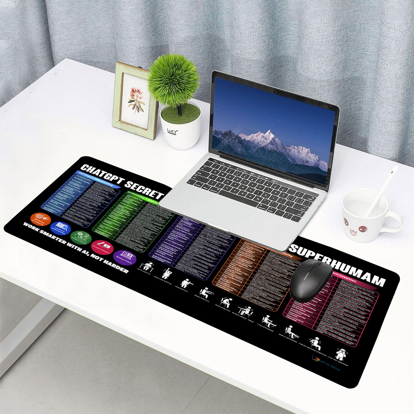 ChatGPT Secret Prompts Desk Mat 90x42 CM – Large Extended Mouse Pad | Non-Slip Rubber Base | AI Productivity, Writing & Marketing Guide Printed Desk Mat | Waterproof & Smooth Surface