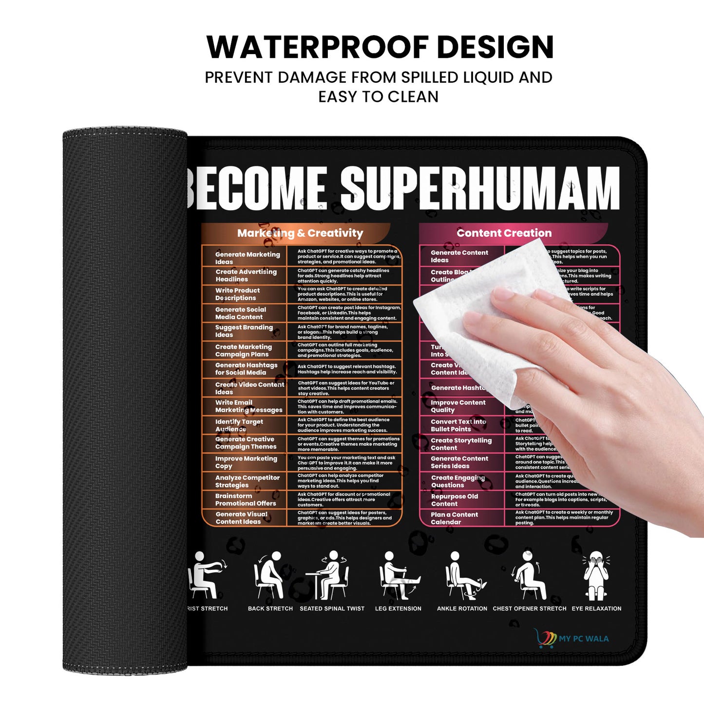 ChatGPT Secret Prompts Desk Mat 80x30 CM – Extended Mouse Pad with AI Productivity Guide | Non-Slip Rubber Base | Smooth Waterproof Surface for Office, Study & Gaming
