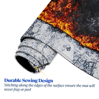 Fire & Ice Cityscape Extended Desk Mat – Stitched Edges, Non-Slip Base, Multiple Sizes