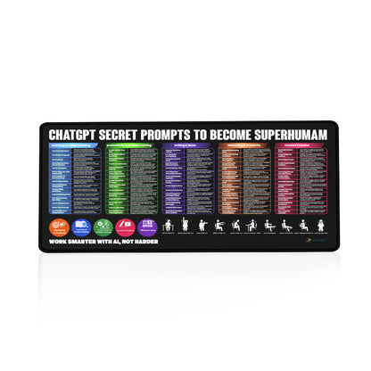 ChatGPT Secret Prompts Desk Mat 80x30 CM – Extended Mouse Pad with AI Productivity Guide | Non-Slip Rubber Base | Smooth Waterproof Surface for Office, Study & Gaming