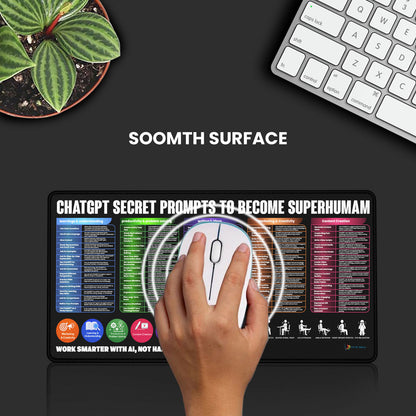 ChatGPT Secret Prompts Desk Mat 90x42 CM – Large Extended Mouse Pad | Non-Slip Rubber Base | AI Productivity, Writing & Marketing Guide Printed Desk Mat | Waterproof & Smooth Surface