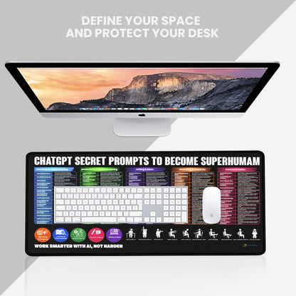 ChatGPT Secret Prompts Desk Mat 80x30 CM – Extended Mouse Pad with AI Productivity Guide | Non-Slip Rubber Base | Smooth Waterproof Surface for Office, Study & Gaming