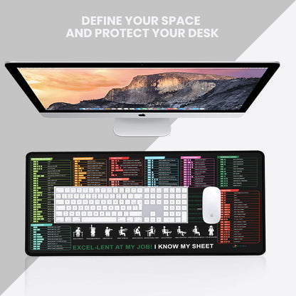 Excel Shortcut Guide Desk Mat 80x30 CM – Extended Mouse Pad with Formula & Shortcut Chart | Non-Slip Rubber Base | Waterproof Smooth Surface for Office & Work