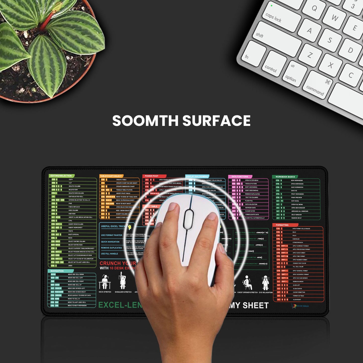 Excel Shortcut Guide Desk Mat 90x42 CM – Extended Mouse Pad with Formula & Shortcut Chart | Non-Slip Rubber Base | Waterproof Smooth Surface for Office & Work