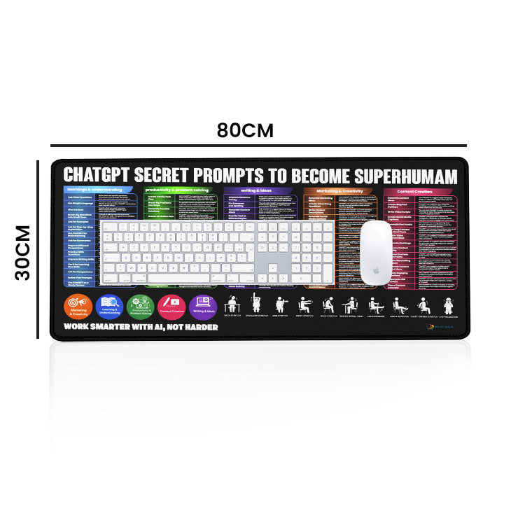 ChatGPT Secret Prompts Desk Mat 80x30 CM – Extended Mouse Pad with AI Productivity Guide | Non-Slip Rubber Base | Smooth Waterproof Surface for Office, Study & Gaming