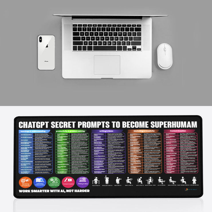 ChatGPT Secret Prompts Desk Mat 80x30 CM – Extended Mouse Pad with AI Productivity Guide | Non-Slip Rubber Base | Smooth Waterproof Surface for Office, Study & Gaming