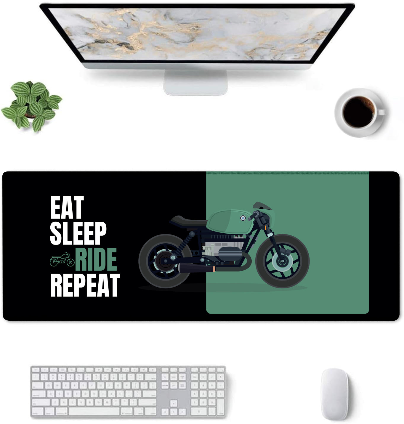 Eat Sleep Ride Repeat Motorcycle Stitched Desk Mat | Large Gaming & Office Mouse Pad | Non-Slip Rubber Base | Extended Desk Mat for Keyboard & Laptop