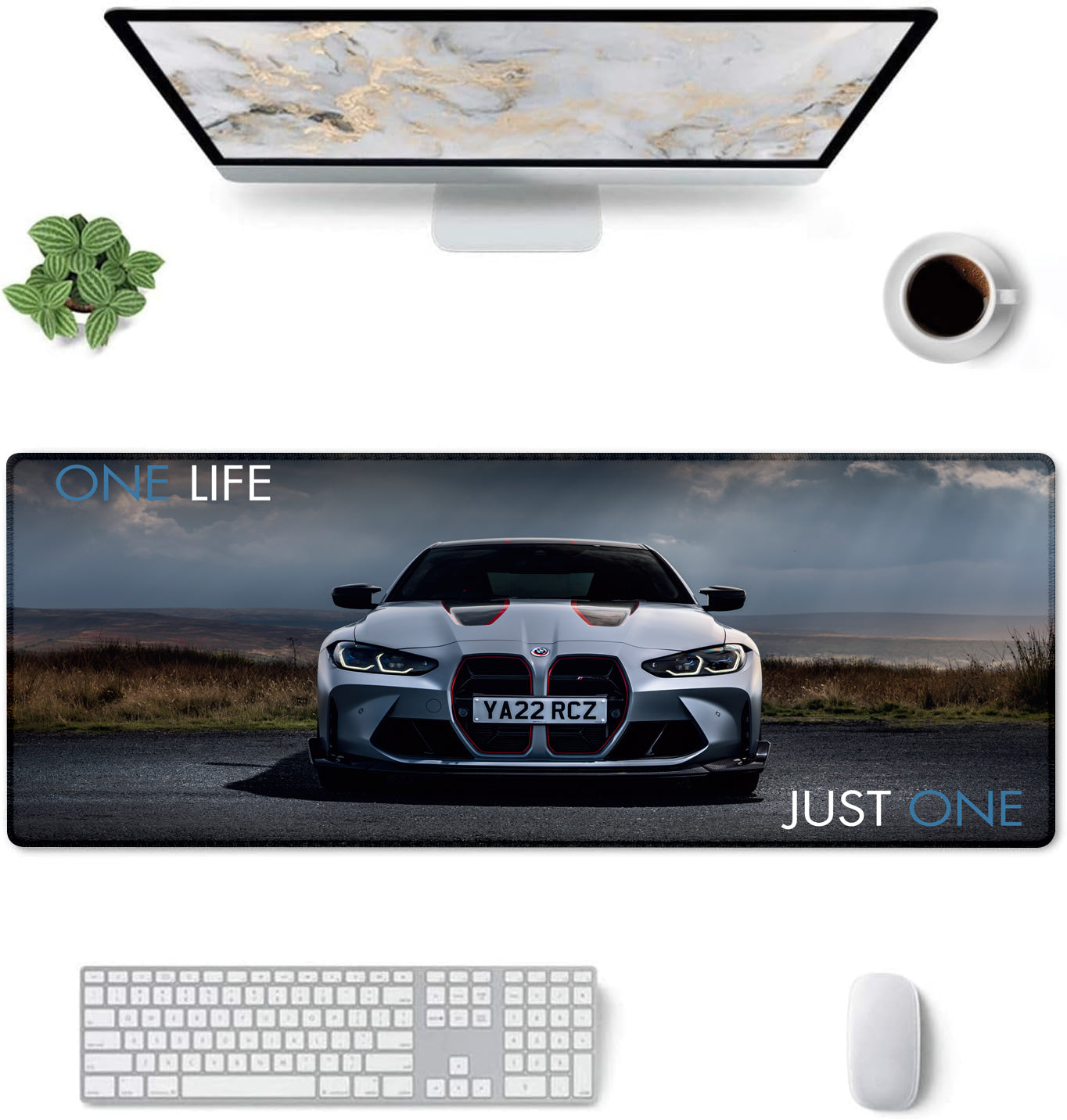 One Life Just One Supercar Stitched Desk Mat | Large Gaming & Office Mouse Pad | Non-Slip Rubber Base | Extended Desk Mat for Keyboard & Laptop