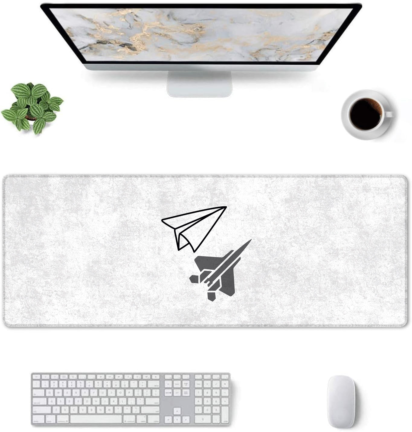 Trust The Process Stitched Desk Mat – Large Extended Mouse Pad – Minimalist Design, Non-Slip Rubber Base, Smooth Surface, Durable Edges – Office & Gaming Desk Accessory (Marble White)