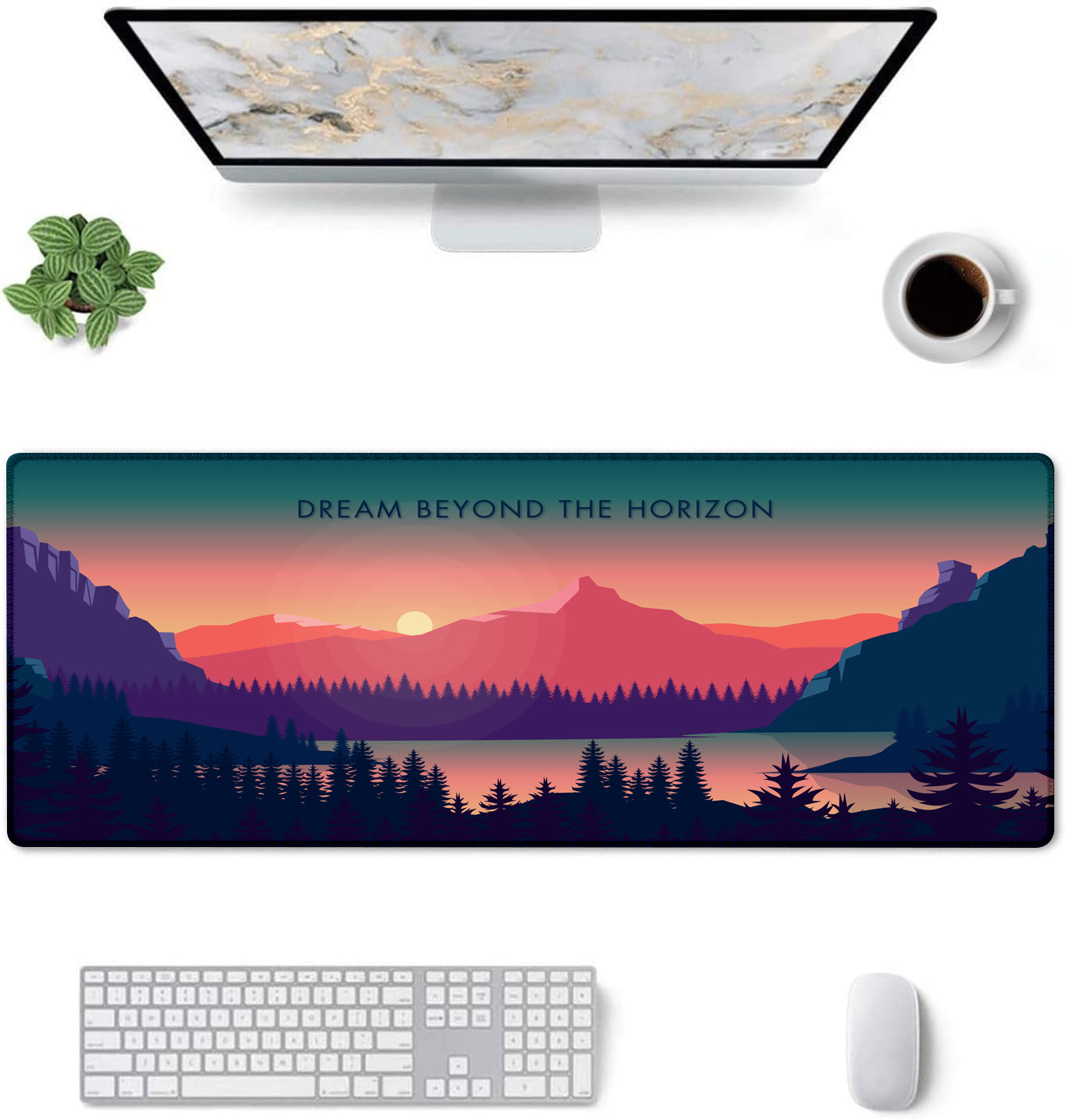 Dream Beyond the Horizon – Sunset Landscape Stitched Desk Mat | Large Gaming & Office Mouse Pad | Non-Slip Rubber Base | Extended Desk Mat for Keyboard & Laptop