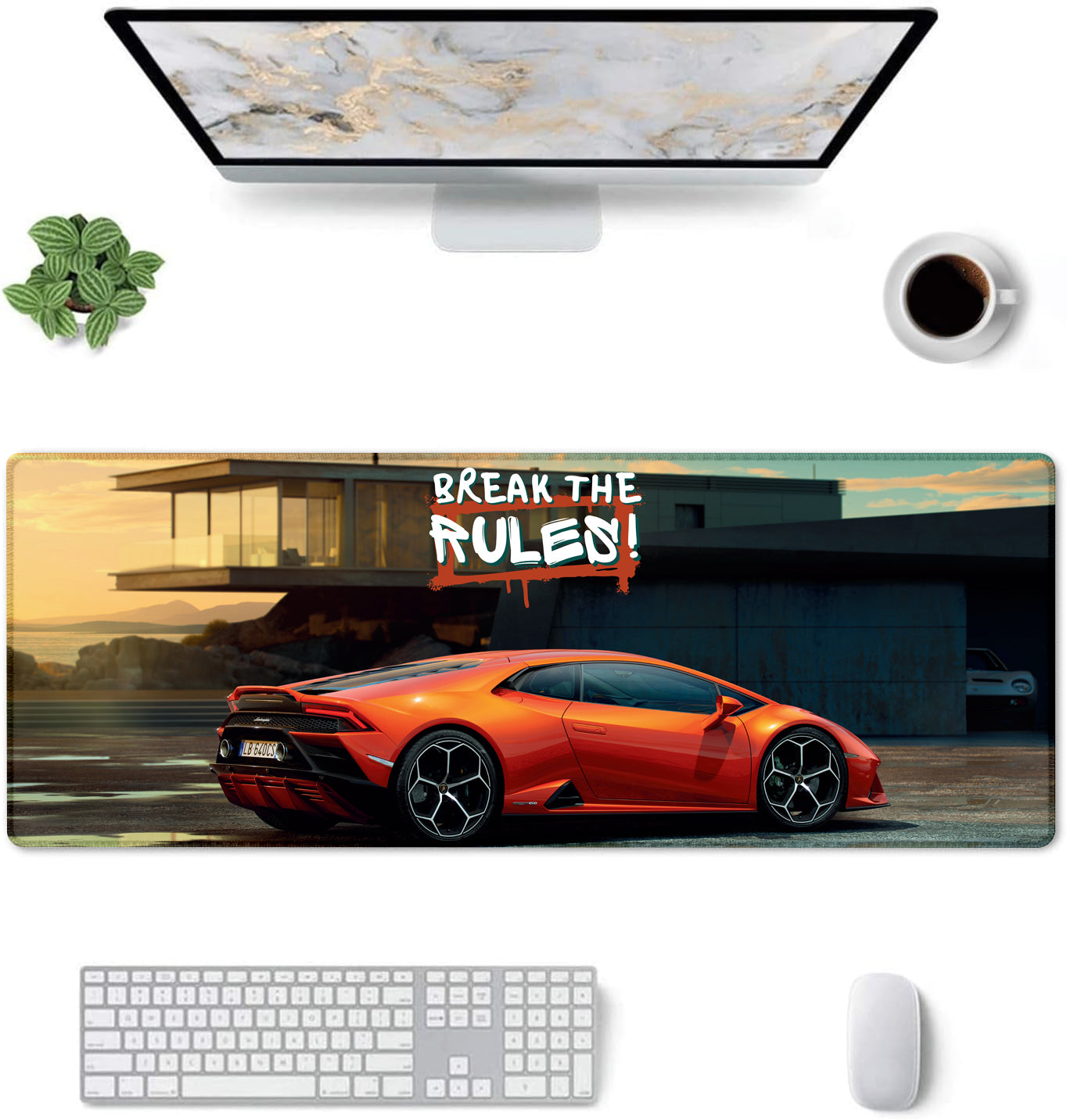 Break the Rules Supercar Stitched Desk Mat | Large Gaming & Office Mouse Pad | Non-Slip Rubber Base | Extended Desk Mat for Keyboard & Laptop