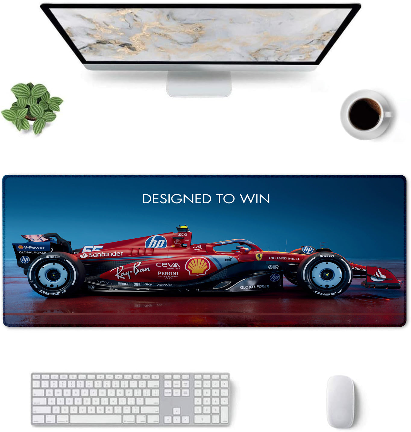 Designed to Win – Racing Car Stitched Desk Mat | Large Gaming & Office Mouse Pad | Non-Slip Rubber Base | Extended Desk Mat for Keyboard