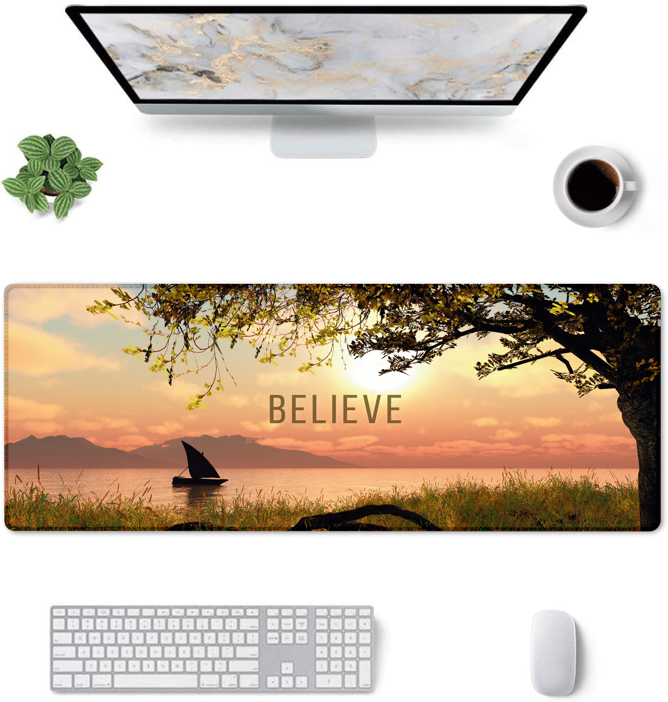 Believe – Nature Landscape Stitched Desk Mat | Large Gaming & Office Mouse Pad | Non-Slip Rubber Base | Extended Desk Mat for Keyboard, Laptop & Mouse
