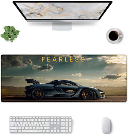 Fearless Supercar Stitched Desk Mat | Large Gaming & Office Mouse Pad | Non-Slip Rubber Base | Extended Desk Mat for Keyboard & Laptop
