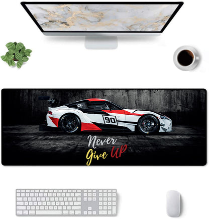 Never Give Up Racing Car Stitched Desk Mat | Large Gaming & Office Mouse Pad | Non-Slip Rubber Base | Extended Desk Mat for Keyboard & Laptop