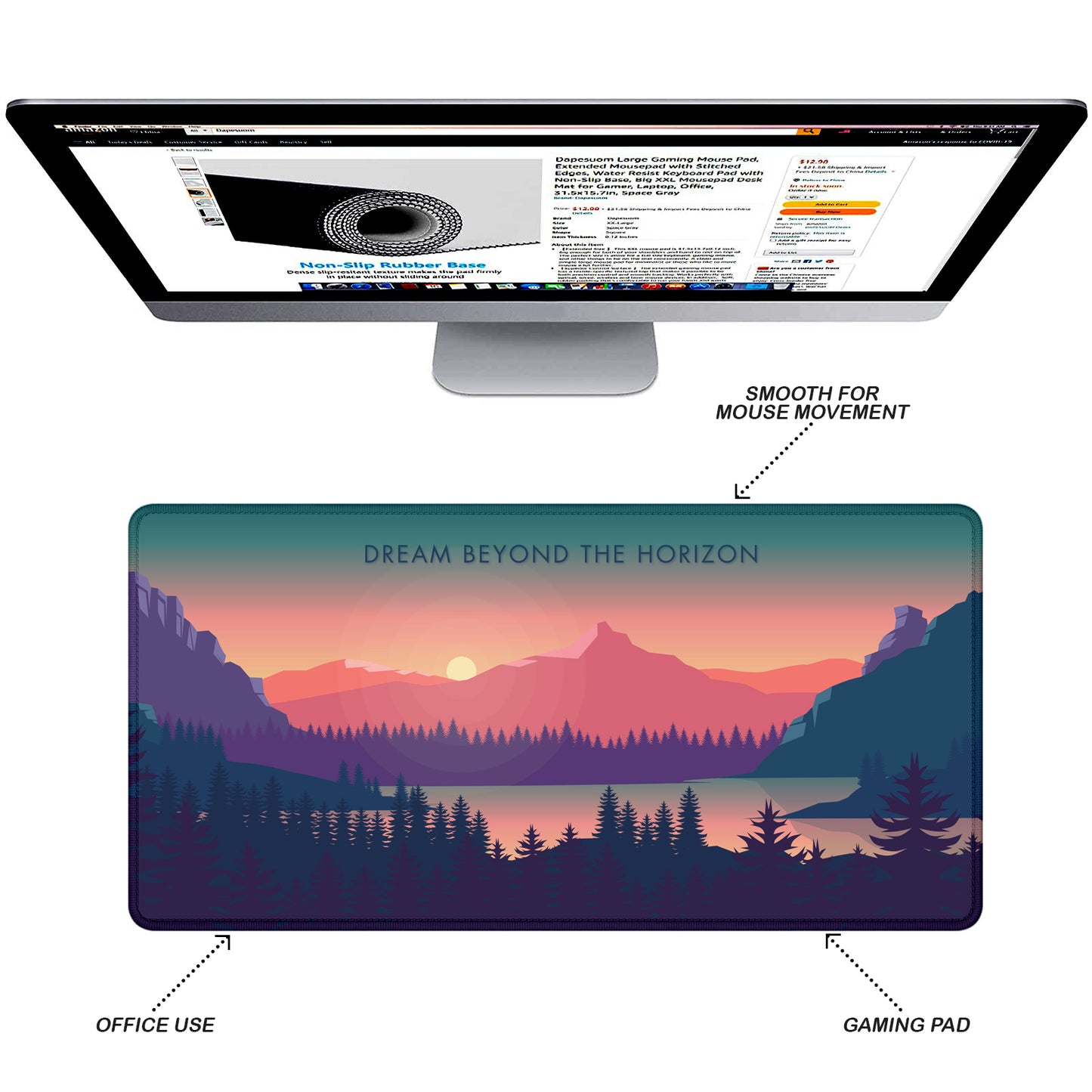 Dream Beyond the Horizon – Sunset Landscape Stitched Desk Mat | Large Gaming & Office Mouse Pad | Non-Slip Rubber Base | Extended Desk Mat for Keyboard & Laptop