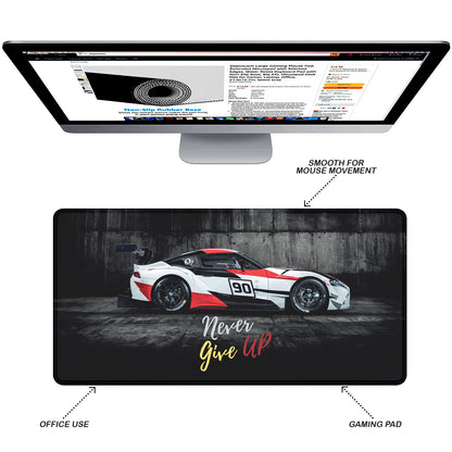 Never Give Up Racing Car Stitched Desk Mat | Large Gaming & Office Mouse Pad | Non-Slip Rubber Base | Extended Desk Mat for Keyboard & Laptop