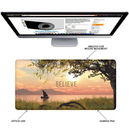 Believe – Nature Landscape Stitched Desk Mat | Large Gaming & Office Mouse Pad | Non-Slip Rubber Base | Extended Desk Mat for Keyboard, Laptop & Mouse