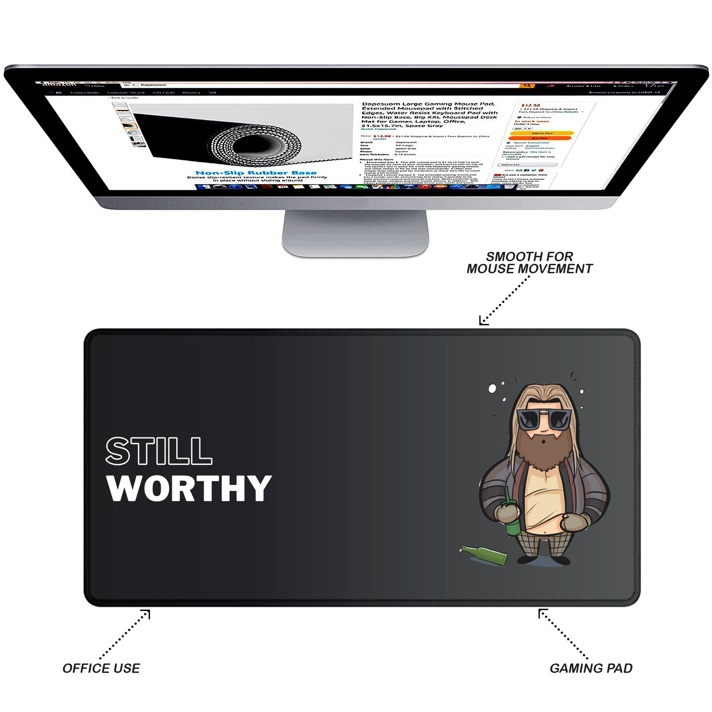 Still Worthy Stitched Desk Mat | Large Gaming & Office Mouse Pad | Non-Slip Rubber Base | Extended Desk Mat for Keyboard & Laptop