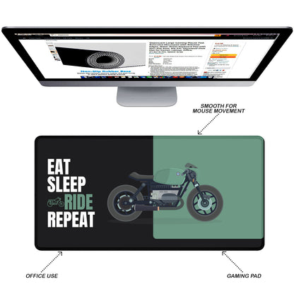 Eat Sleep Ride Repeat Motorcycle Stitched Desk Mat | Large Gaming & Office Mouse Pad | Non-Slip Rubber Base | Extended Desk Mat for Keyboard & Laptop