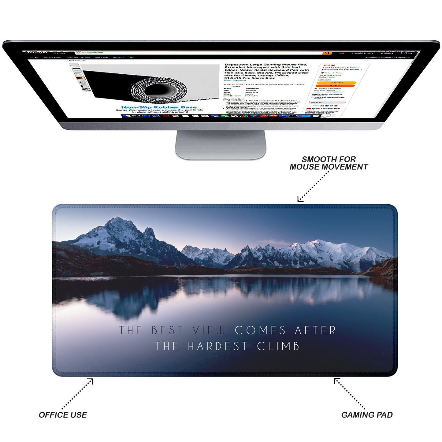 The Best View – Mountain Landscape Stitched Desk Mat | Large Gaming & Office Mouse Pad | Non-Slip Rubber Base | Extended Desk Mat for Laptop & Keyboard