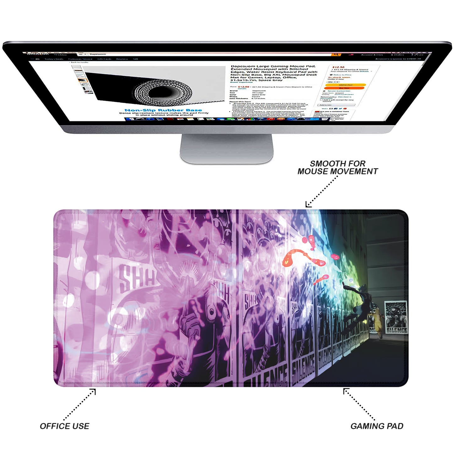 Street Art Graffiti Stitched Desk Mat | Large Gaming & Office Mouse Pad | Non-Slip Rubber Base | Extended Desk Mat for Keyboard & Laptop