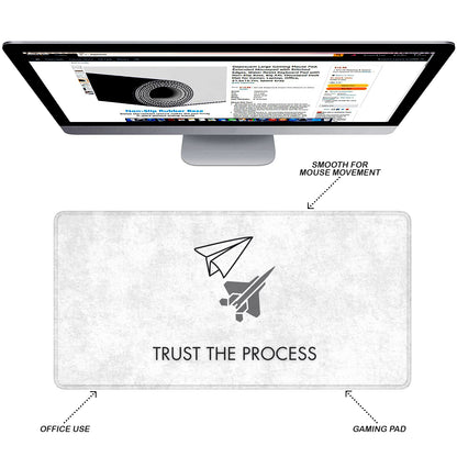 Trust The Process Stitched Desk Mat – Large Extended Mouse Pad – Minimalist Design, Non-Slip Rubber Base, Smooth Surface, Durable Edges – Office & Gaming Desk Accessory (Marble White)