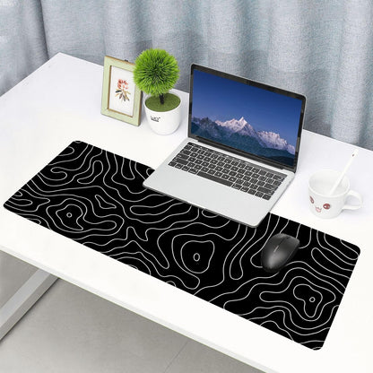 Extended Gaming Mouse Pad XXL – Large Desk Mat with Non-Slip Rubber Base & Smooth Surface – Black Topographic Design