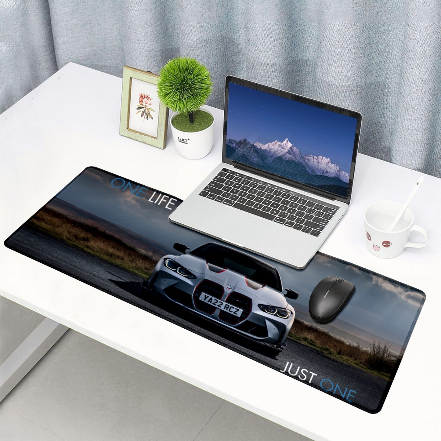 One Life Just One Supercar Stitched Desk Mat | Large Gaming & Office Mouse Pad | Non-Slip Rubber Base | Extended Desk Mat for Keyboard & Laptop