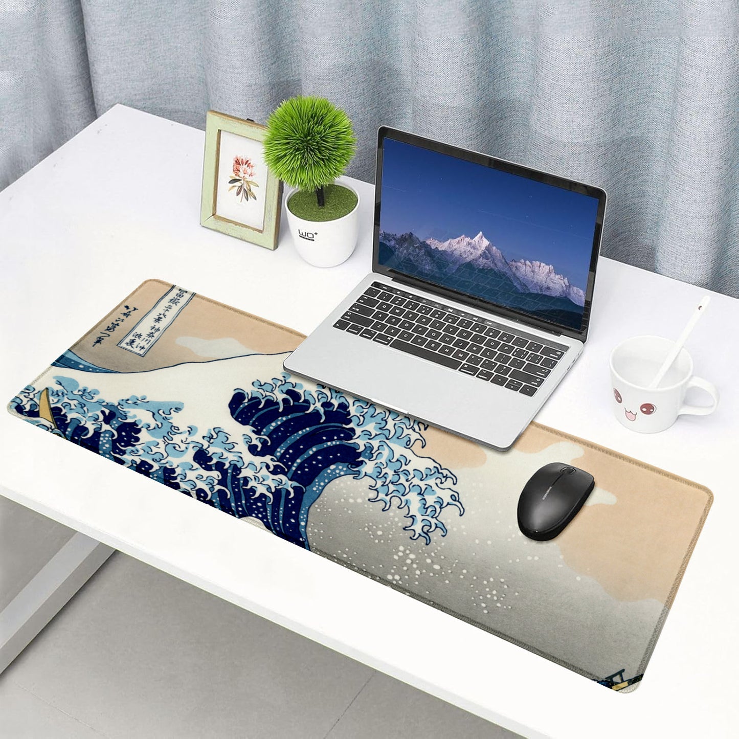 The Great Wave Stitched Desk Mat | Japanese Art Mouse Pad | Large Gaming & Office Desk Mat | Non-Slip Rubber Base | Extended Mat for Keyboard & Laptop