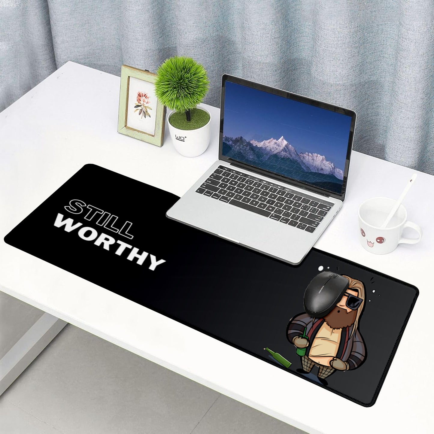 Still Worthy Stitched Desk Mat | Large Gaming & Office Mouse Pad | Non-Slip Rubber Base | Extended Desk Mat for Keyboard & Laptop
