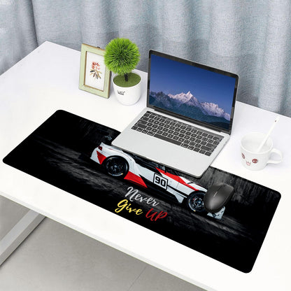 Never Give Up Racing Car Stitched Desk Mat | Large Gaming & Office Mouse Pad | Non-Slip Rubber Base | Extended Desk Mat for Keyboard & Laptop