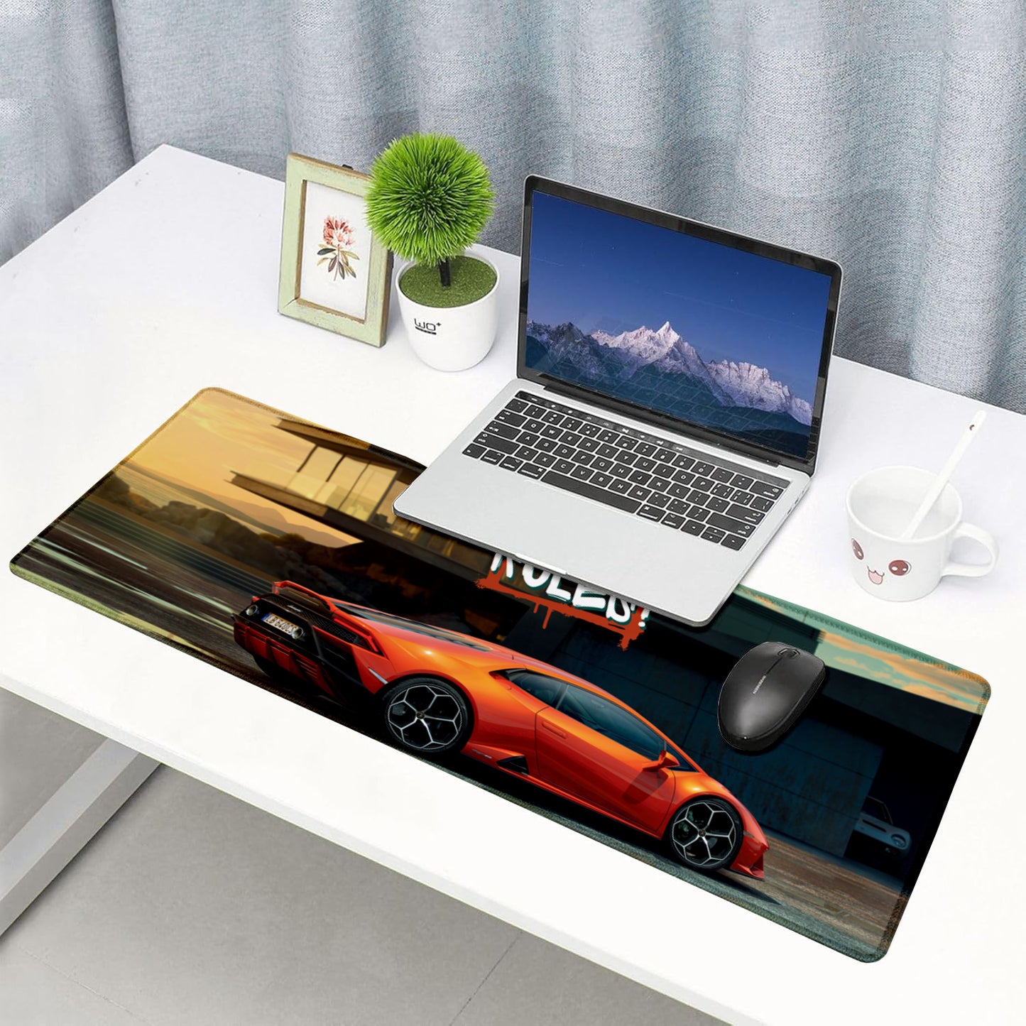 Break the Rules Supercar Stitched Desk Mat | Large Gaming & Office Mouse Pad | Non-Slip Rubber Base | Extended Desk Mat for Keyboard & Laptop