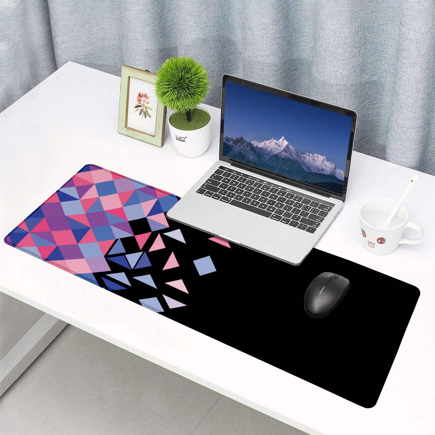 Geometric Pattern Stitched Desk Mat | Large Gaming & Office Mouse Pad | Non-Slip Rubber Base | Extended Desk Mat for Laptop, Keyboard & Mouse
