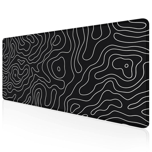 Extended Gaming Mouse Pad XXL – Large Desk Mat with Non-Slip Rubber Base & Smooth Surface – Black Topographic Design