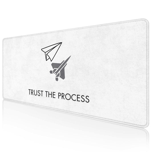 Trust The Process Stitched Desk Mat – Large Extended Mouse Pad – Minimalist Design, Non-Slip Rubber Base, Smooth Surface, Durable Edges – Office & Gaming Desk Accessory (Marble White)
